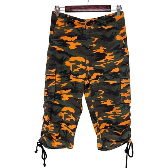 Fashion Nova Pants - Fashion Nova Orange Camo Capri Pants Tie Hem Women's Size Small